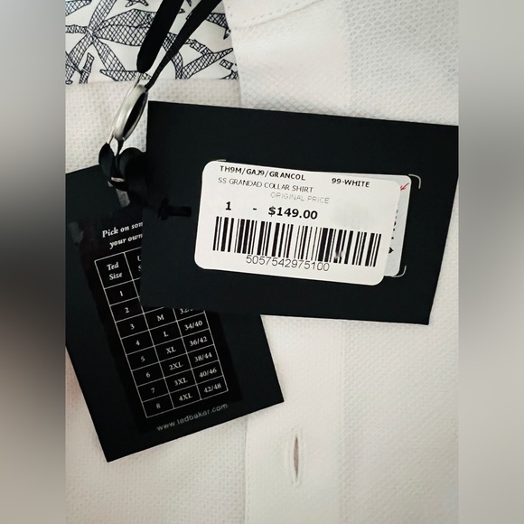 Ted Baker NWT Mens Short Sleeve Button Up Grandad Collar in White Size 1 / XS - Picture 9 of 9